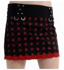 Gothic Mini Skirt Skulls & Crosses Red