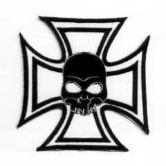 Embroidered Patch Iron Cross White with Black Skull