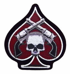 Embroidered Patch Spade Revolver Skull