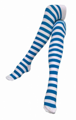 Over Knee Thigh Socks White & Turquoise striped