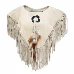 Fringed Vest Beige with Flower