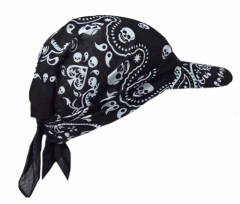 Schwarze Totenkopf-Paisley Sonnenschirm Cap