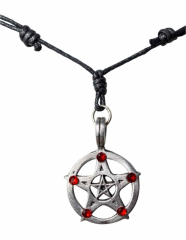 Halskette Pentagramm mit roten Steinen
