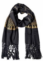 Scarf with fringes golden pattern