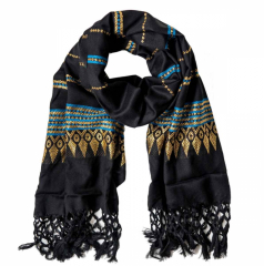 Fringed Scarf with gold embroidery