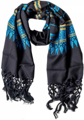 Embroided scarf with fringes