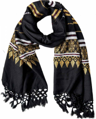 Scarf with fringes and golden embroidery