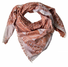 Fringed Scarf with oriental pattern - copper