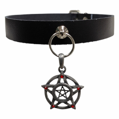 Gothic Choker Pentagramm - rote Steine