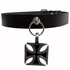 Leather Collar Choker - Iron Cross