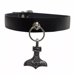 Leather Collar Choker Thors Hammer Rune