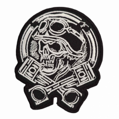 Embroidered Patch Iron On Skull & Pistons