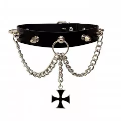 Leather Collar Choker Killer Studs & Iron Cross