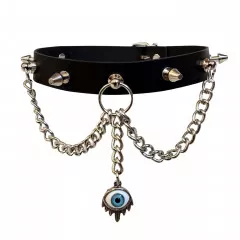 Leather Collar Choker Killer Studs & blue Eye