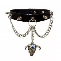 Leather Collar Choker Killer Studs & Bull Skull