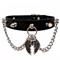 Leather Collar Choker Killer Studs & Skull with wings