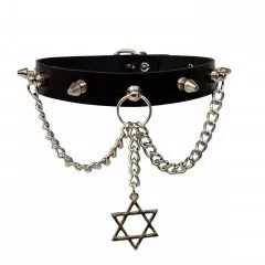 Leather Collar Choker Killer Studs & Star of David