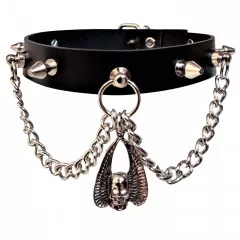 Leather Collar Choker Killer Studs & Biker Skull