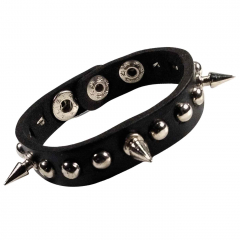 Leatherette wristband with spikes and round studs