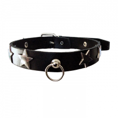 Leather Collar Choker Star Studs and O Ring