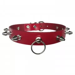 Red Killer Studded Leather O-Ring Collar Choker