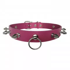 Killer Studded Leather O-Ring Collar Choker In Magenta