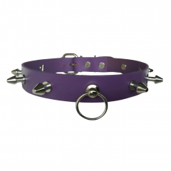 Killer Studded Leather O-Ring Collar Choker In Magenta (copy)