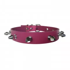 Leather Choker Killer Studded In Magenta
