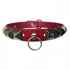 Roter O-Ring Pyramidennieten Halsband Choker