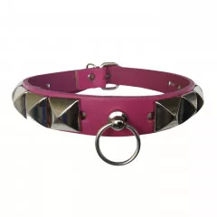 Pyramid Studded O-Ring Choker In Magenta