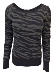 Ladies Top Zebra Print Black-Grey Slim Fit