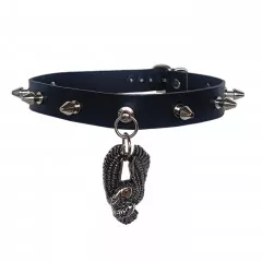 Black Leather Choker with Killer Studs & Eagle Pendant