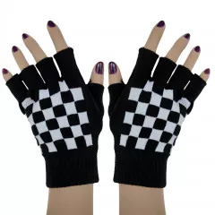 Fingerless Gloves With Checkerboard Pattern