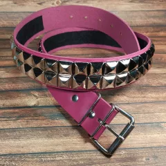 Pyramid studded leather belt 2 row | pink matt color