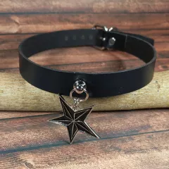 Leather Collar Choker | Upside-down Pentagram