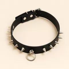 Leather Collar with Spikes and O-Ring