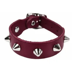 Leather Wristband with Pointed Studs - 1 row