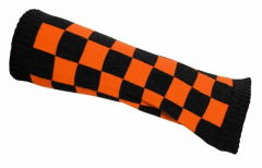 Arm sleeves with black and orange chess pattern