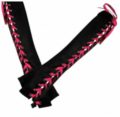 Black Arm sleeves with pink satin ribbon lacing