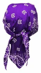 Fitted Biker Bandana Purple White Paisley