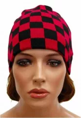 Black & Red Chess Patterned Beanie Black & Red Chess Patterned Beanie