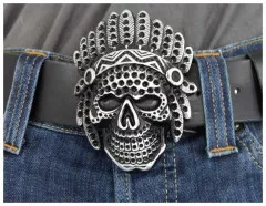 Belt Buckle Red Indian Skull