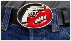 Belt Buckle Black and Red Gun