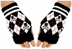 Fingerless Gloves Red Skulls