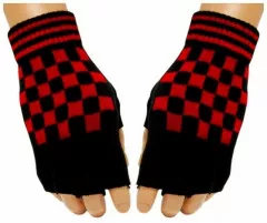 Fingerless Gloves Red Chess Pattern