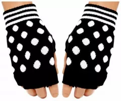 Fingerless Gloves White Polka Dots