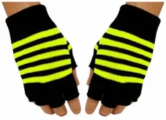 Fingerless Gloves Neon Yellow Stripes