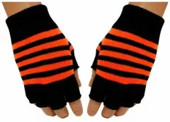 Fingerless Gloves Neon Orange Stripes