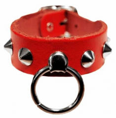 Red Wristband with Pointed Studs & Ring