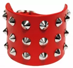 3-Row Pointed Studded Wristband Red
